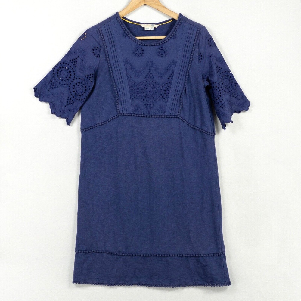 Boden Dress Size 4R Blue Heidi Boho Knit Tunic 100% Cotton Eyelet Crochet Trim